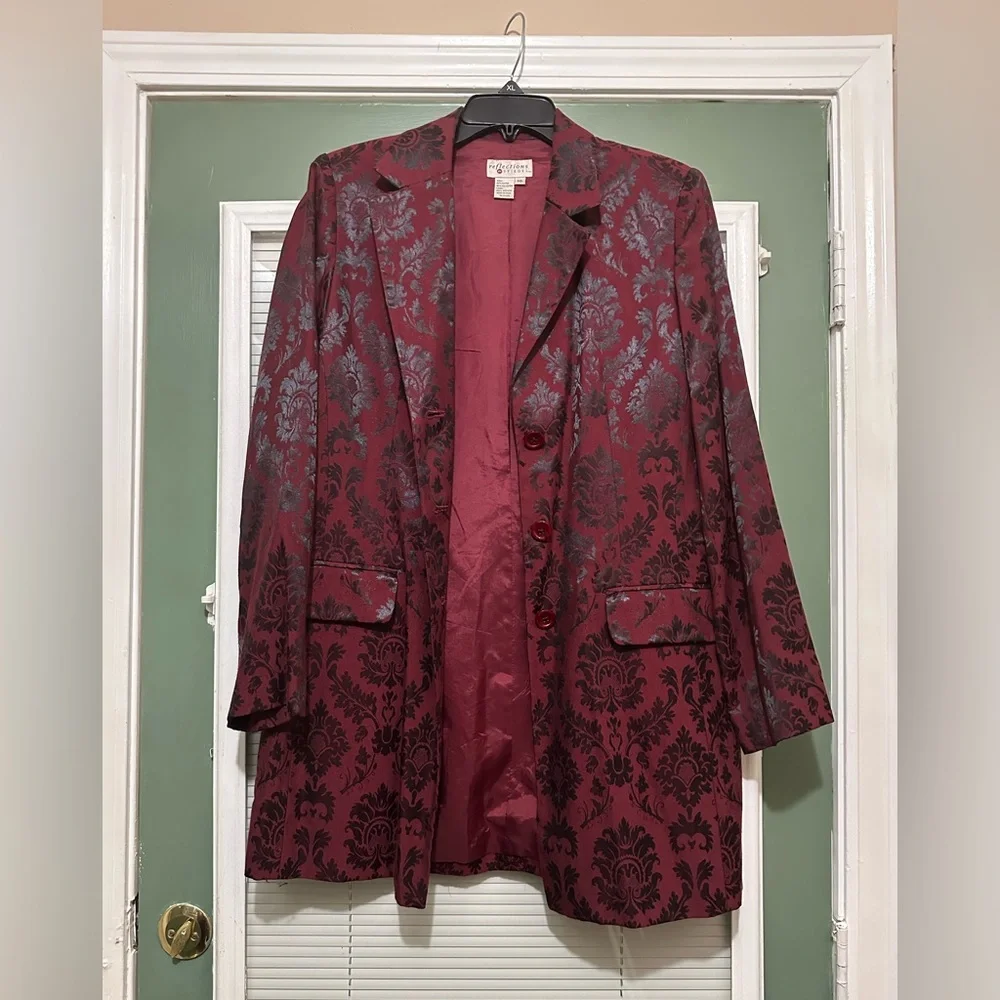 Vintage Reflections by Spiegel Baroque Print Maroon/Black Pantsuit Size 10 - Picture 2 of 13